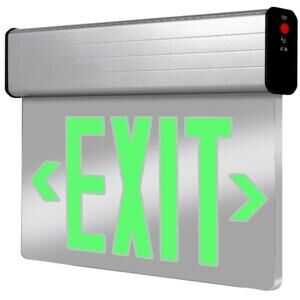 LED Edge-Lit Exit Sign with Battery Backup, Double-Side Green Letters